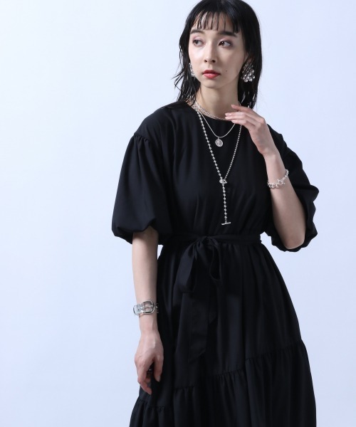 HARE（ハレ）の「ボリュームスリーブティアードワンピ-ス(HARE)（シャツワンピース・レディース・ブラック/グリーン・FREE）」の6枚目の写真