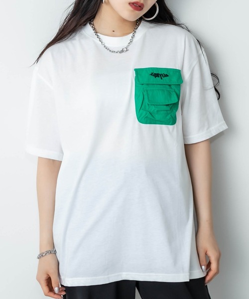 RASVOA（ラスボア）の「立体ポケットＴシャツ（Tシャツ/カットソー・レディース・パープル/グリーン・FREE）」の2枚目の写真
