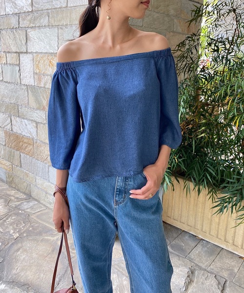 StyleSea（スタイルシー）の「レーヨンデニムオフショルダートップス（シャツ/ブラウス・レディース・サックスブルー/ブルー・FREE）」の9枚目の写真
