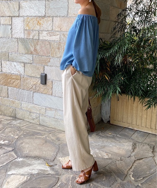 StyleSea（スタイルシー）の「レーヨンデニムオフショルダートップス（シャツ/ブラウス・レディース・サックスブルー/ブルー・FREE）」の14枚目の写真