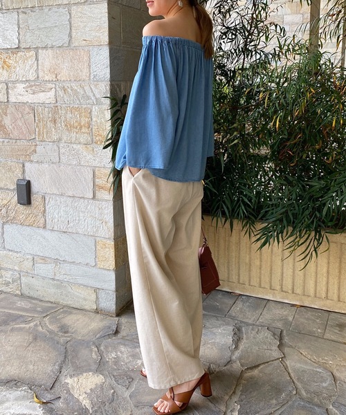 StyleSea（スタイルシー）の「レーヨンデニムオフショルダートップス（シャツ/ブラウス・レディース・サックスブルー/ブルー・FREE）」の16枚目の写真