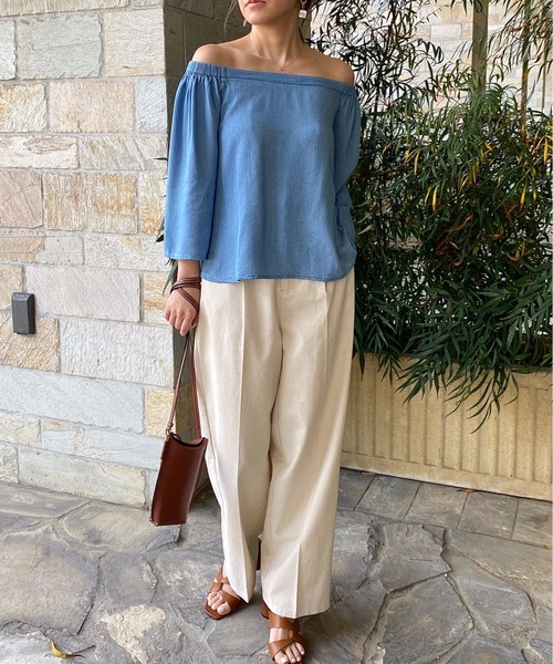 StyleSea（スタイルシー）の「レーヨンデニムオフショルダートップス（シャツ/ブラウス・レディース・サックスブルー/ブルー・FREE）」の15枚目の写真