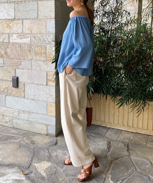 StyleSea（スタイルシー）の「レーヨンデニムオフショルダートップス（シャツ/ブラウス・レディース・サックスブルー/ブルー・FREE）」の17枚目の写真