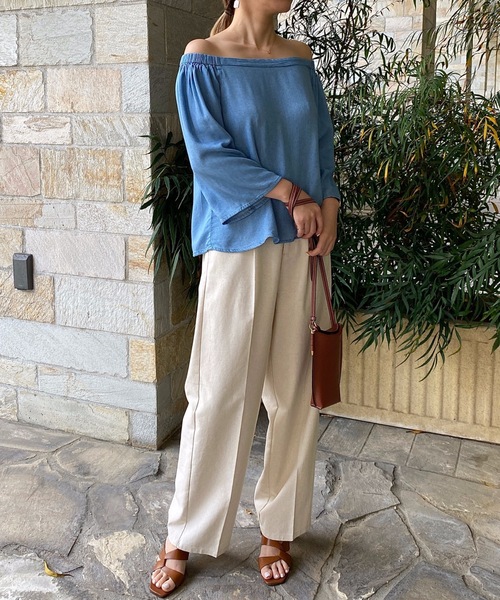 StyleSea（スタイルシー）の「レーヨンデニムオフショルダートップス（シャツ/ブラウス・レディース・サックスブルー/ブルー・FREE）」の18枚目の写真