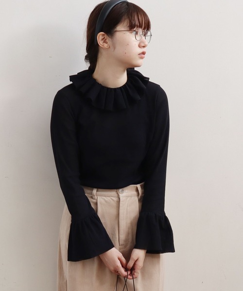 fig Ｌondon（フィグロンドン）の「cotton tulle　frill　BL（シャツ/ブラウス・レディース・ブラック/アイボリー・FREE）」の15枚目の写真