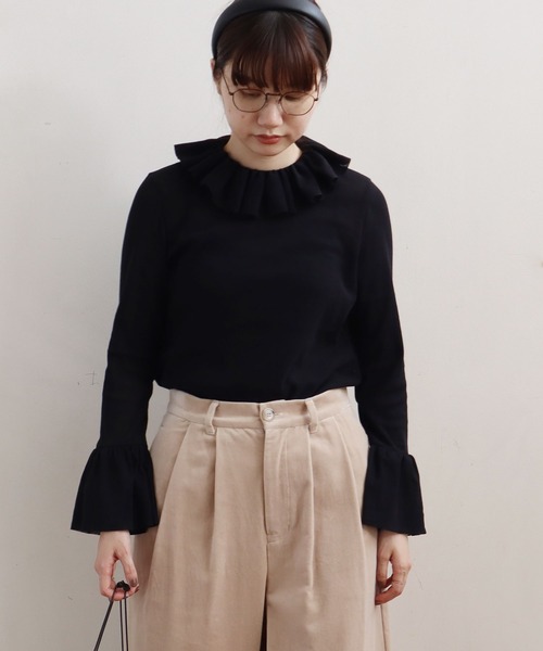 fig Ｌondon（フィグロンドン）の「cotton tulle　frill　BL（シャツ/ブラウス・レディース・ブラック/アイボリー・FREE）」の16枚目の写真