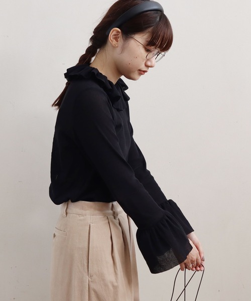 fig Ｌondon（フィグロンドン）の「cotton tulle　frill　BL（シャツ/ブラウス・レディース・ブラック/アイボリー・FREE）」の17枚目の写真