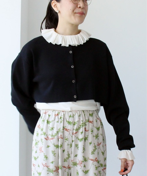 fig Ｌondon（フィグロンドン）の「cotton tulle　frill　BL（シャツ/ブラウス・レディース・ブラック/アイボリー・FREE）」の5枚目の写真