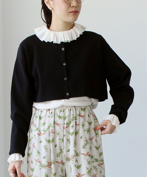 fig Ｌondon（フィグロンドン）の「cotton tulle　frill　BL（シャツ/ブラウス・レディース・ブラック/アイボリー・FREE）」の6枚目の写真