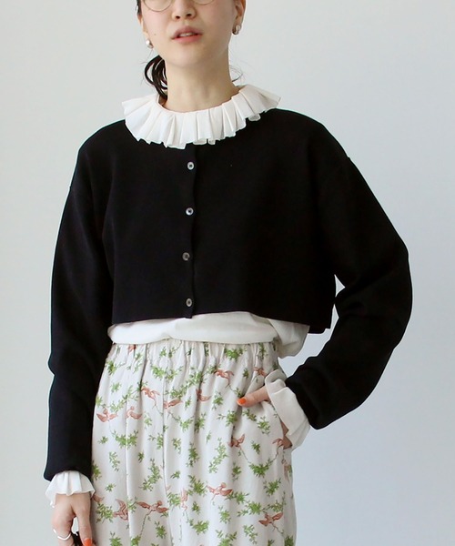 fig Ｌondon（フィグロンドン）の「cotton tulle　frill　BL（シャツ/ブラウス・レディース・ブラック/アイボリー・FREE）」の7枚目の写真