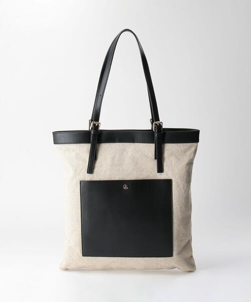 THE STATION STORE（ザ ステーション ストア）の「＜U chic&choc＞キャンバス×フェイクレザー タテトート バッグ（トートバッグ・レディース・ブラック/ベージュ/ライラック・FREE）」の2枚目の写真