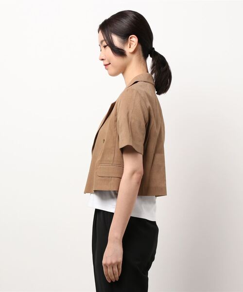 FREE'S MART（フリーズマート）の「【Sシリーズ対応】綿麻半袖ショート丈ジャケット（テーラードジャケット・レディース・ブルー/ブラウン/ベージュ・MEDIUM/SMALL）」の5枚目の写真