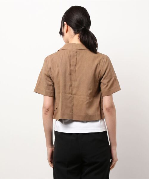 FREE'S MART（フリーズマート）の「【Sシリーズ対応】綿麻半袖ショート丈ジャケット（テーラードジャケット・レディース・ブルー/ブラウン/ベージュ・MEDIUM/SMALL）」の4枚目の写真