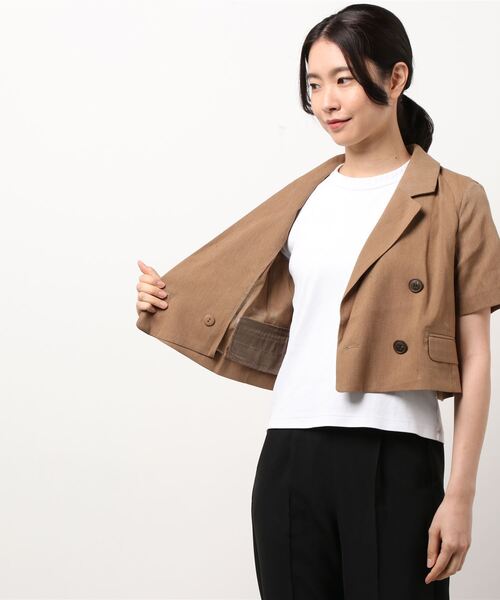 FREE'S MART（フリーズマート）の「【Sシリーズ対応】綿麻半袖ショート丈ジャケット（テーラードジャケット・レディース・ブルー/ブラウン/ベージュ・MEDIUM/SMALL）」の6枚目の写真