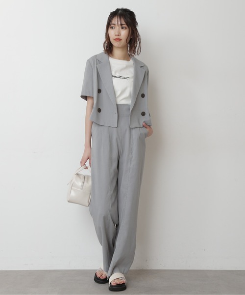 FREE'S MART（フリーズマート）の「【Sシリーズ対応】綿麻半袖ショート丈ジャケット（テーラードジャケット・レディース・ブルー/ブラウン/ベージュ・MEDIUM/SMALL）」の20枚目の写真