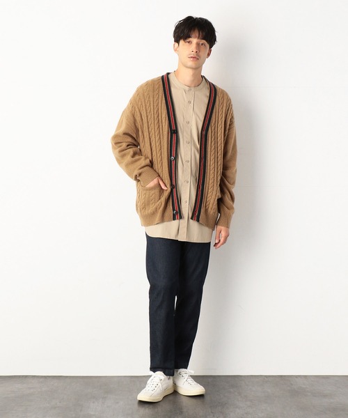 COMME　CA COMMUNE（コムサコミューン）の「【CASA DEL FILATO】　ビッグ　ケーブルニット　カーディガン（カーディガン/ボレロ・メンズ・ネイビー/キャメル・FREE）」の4枚目の写真