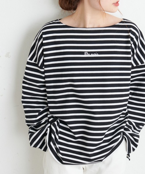 PUAL CE CIN（ピュアルセシン）の「【Du noir】防油加工ロゴ刺繍プルオーバー（Tシャツ/カットソー・レディース・ブラック/グレー/その他1/その他2・FREE）」の6枚目の写真