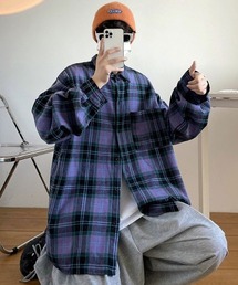 胸ポケットチェックオーバーサイズシャツ