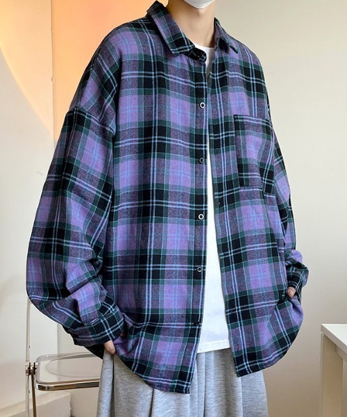 MGV（エムジーヴィー）の「胸ポケットチェックオーバーサイズシャツ（シャツ/ブラウス・メンズ・パープル/ブラウン/グリーン・MEDIUM/LARGE/X-LARGE）」の4枚目の写真