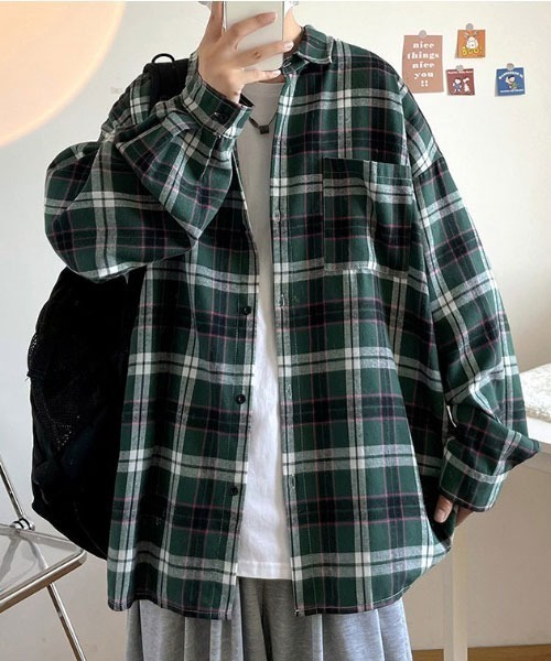 MGV（エムジーヴィー）の「胸ポケットチェックオーバーサイズシャツ（シャツ/ブラウス・メンズ・パープル/ブラウン/グリーン・MEDIUM/LARGE/X-LARGE）」の13枚目の写真