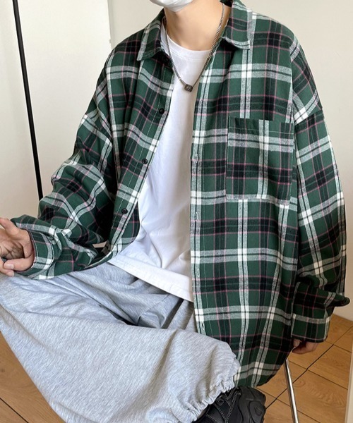 MGV（エムジーヴィー）の「胸ポケットチェックオーバーサイズシャツ（シャツ/ブラウス・メンズ・パープル/ブラウン/グリーン・MEDIUM/LARGE/X-LARGE）」の12枚目の写真