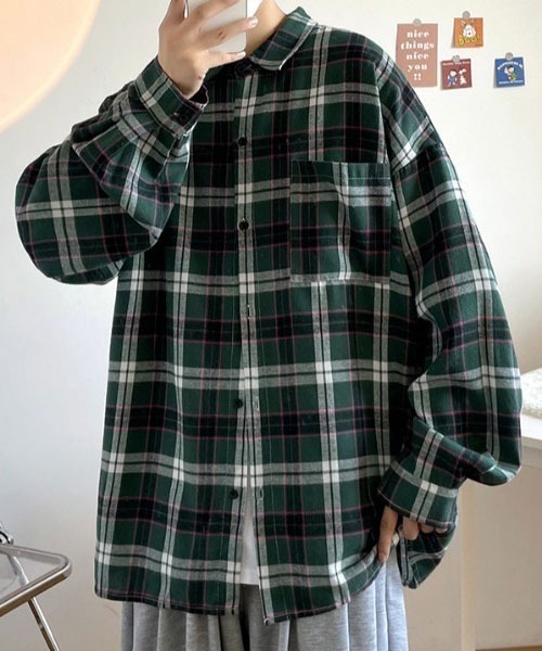 MGV（エムジーヴィー）の「胸ポケットチェックオーバーサイズシャツ（シャツ/ブラウス・メンズ・パープル/ブラウン/グリーン・MEDIUM/LARGE/X-LARGE）」の11枚目の写真