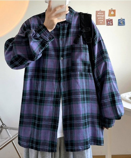 MGV（エムジーヴィー）の「胸ポケットチェックオーバーサイズシャツ（シャツ/ブラウス・メンズ・パープル/ブラウン/グリーン・MEDIUM/LARGE/X-LARGE）」の17枚目の写真