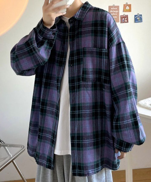MGV（エムジーヴィー）の「胸ポケットチェックオーバーサイズシャツ（シャツ/ブラウス・メンズ・パープル/ブラウン/グリーン・MEDIUM/LARGE/X-LARGE）」の15枚目の写真
