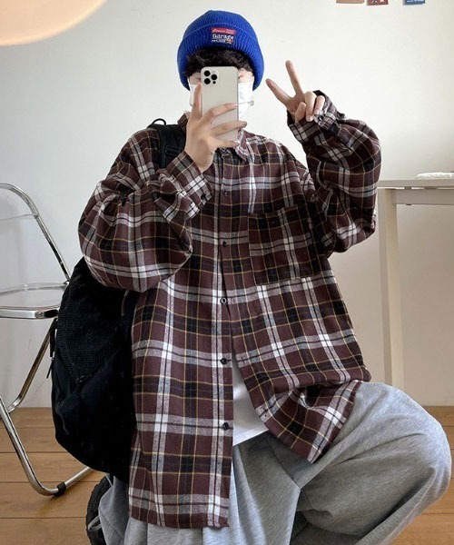 MGV（エムジーヴィー）の「胸ポケットチェックオーバーサイズシャツ（シャツ/ブラウス・メンズ・パープル/ブラウン/グリーン・MEDIUM/LARGE/X-LARGE）」の19枚目の写真