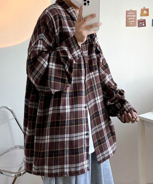 MGV（エムジーヴィー）の「胸ポケットチェックオーバーサイズシャツ（シャツ/ブラウス・メンズ・パープル/ブラウン/グリーン・MEDIUM/LARGE/X-LARGE）」の7枚目の写真
