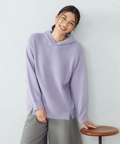 COMME CA ISM（コムサイズム）の「【WEB/一部店舗限定カラー：グレー、サックス】 ニットパーカ（ニット/セーター・レディース・オレンジ/チャコール/ラベンダー/ベージュ/グレー/サックスブルー・LARGE/MEDIUM）」の5枚目の写真