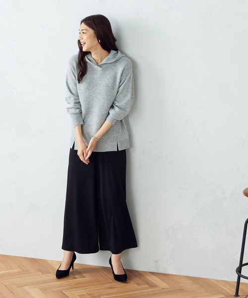 COMME CA ISM（コムサイズム）の「【WEB/一部店舗限定カラー：グレー、サックス】 ニットパーカ（ニット/セーター・レディース・オレンジ/チャコール/ラベンダー/ベージュ/グレー/サックスブルー・LARGE/MEDIUM）」の7枚目の写真