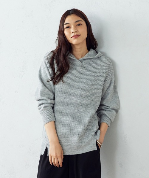 COMME CA ISM（コムサイズム）の「【WEB/一部店舗限定カラー：グレー、サックス】 ニットパーカ（ニット/セーター・レディース・オレンジ/チャコール/ラベンダー/ベージュ/グレー/サックスブルー・LARGE/MEDIUM）」の10枚目の写真