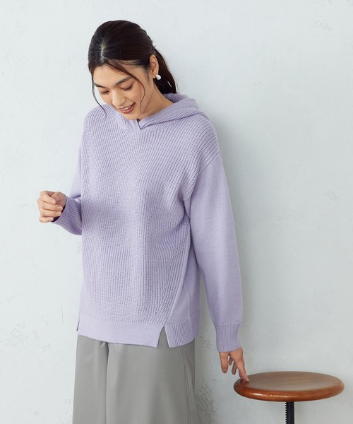 COMME CA ISM（コムサイズム）の「【WEB/一部店舗限定カラー：グレー、サックス】 ニットパーカ（ニット/セーター・レディース・オレンジ/チャコール/ラベンダー/ベージュ/グレー/サックスブルー・LARGE/MEDIUM）」の8枚目の写真