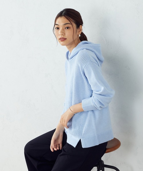 COMME CA ISM（コムサイズム）の「【WEB/一部店舗限定カラー：グレー、サックス】 ニットパーカ（ニット/セーター・レディース・オレンジ/チャコール/ラベンダー/ベージュ/グレー/サックスブルー・LARGE/MEDIUM）」の14枚目の写真