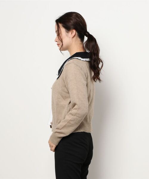 Twinkle;pm（トゥインクルピーエム）の「レース付ビックカラーニットカーディガン（カーディガン/ボレロ・レディース・ホワイト/ベージュ/ブラック・FREE）」の7枚目の写真