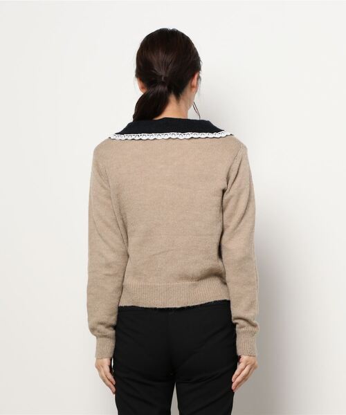 Twinkle;pm（トゥインクルピーエム）の「レース付ビックカラーニットカーディガン（カーディガン/ボレロ・レディース・ホワイト/ベージュ/ブラック・FREE）」の9枚目の写真