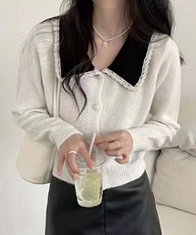 Twinkle;pm | レース付ビックカラーニットカーディガン(カーディガン/ボレロ)