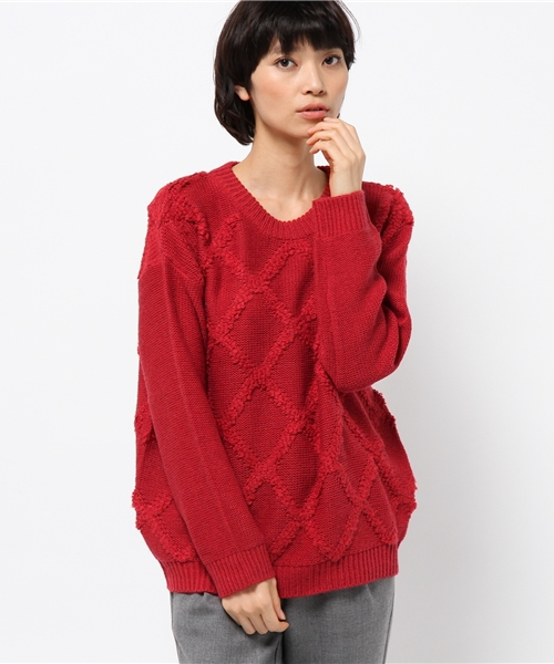 OUTLET（アウトレット）の「【CAPRICIEUX LE'MAGE】アーガイル風プルオーバー（ニット/セーター・レディース・グレー/レッド/ホワイト・FREE）」の3枚目の写真