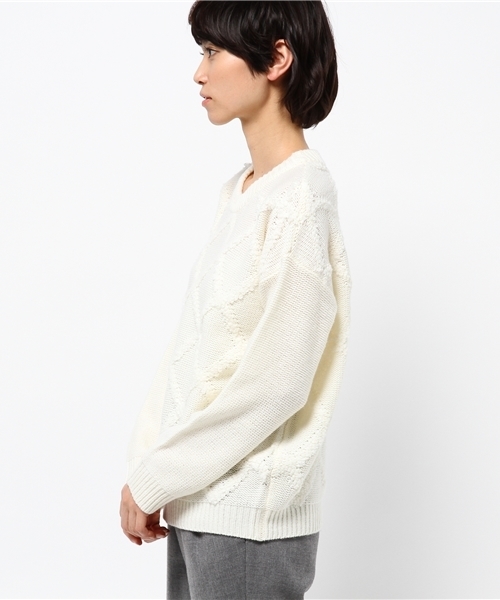 OUTLET（アウトレット）の「【CAPRICIEUX LE'MAGE】アーガイル風プルオーバー（ニット/セーター・レディース・グレー/レッド/ホワイト・FREE）」の6枚目の写真