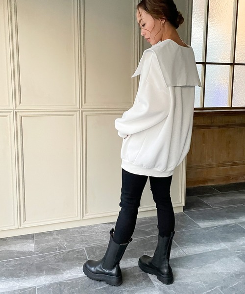 junoah（ジュノア）の「セーラーカラースウェットトップス（スウェット・レディース・ホワイト/ブラック/ブルー/モカ/ピンク系その他・FREE）」の9枚目の写真