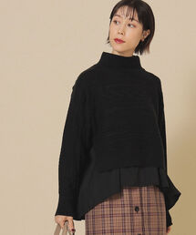 Ray BEAMS | Ray BEAMS / ケーブル バック プリーツ ハイネック ニット(ニット/セーター)