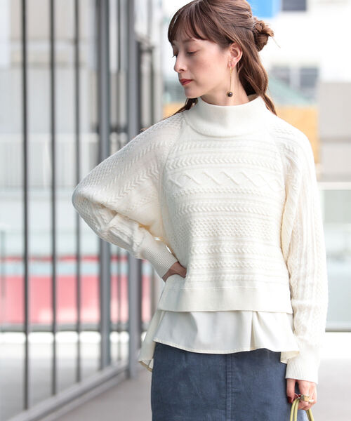 Ray BEAMS(レイビームス)の「Ray BEAMS / ケーブル バック プリーツ ハイネック ニット(ニット/セーター・レディース・オフホワイト/ブラック/ベージュ・ONE SIZE)」の17枚目の写真