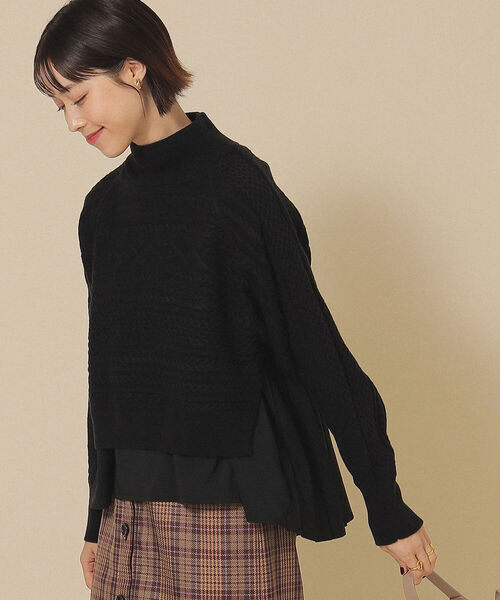 Ray BEAMS(レイビームス)の「Ray BEAMS / ケーブル バック プリーツ ハイネック ニット(ニット/セーター・レディース・オフホワイト/ブラック/ベージュ・ONE SIZE)」の7枚目の写真