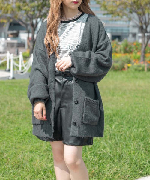 PairPair（ペアペア）の「モヘアライクカラーカーディガン（ユニセックス）（カーディガン/ボレロ・レディース・ブラック/ブラウン/カーキ/マスタード/グレイッシュブルー・FREE）」の4枚目の写真