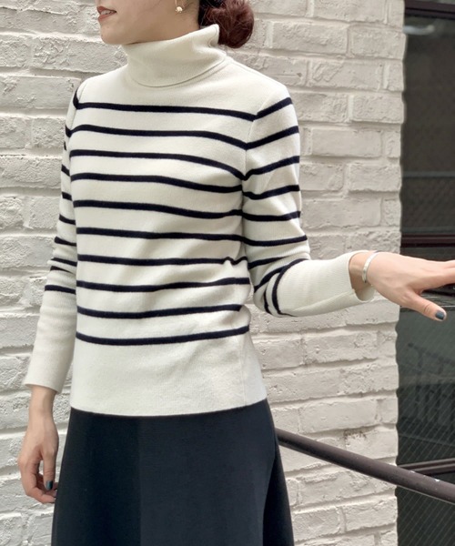 BEARDSLEY（ビアズリー）の「ボーダーハイネックニット（ニット/セーター・レディース・ブラック/ホワイト・FREE）」の9枚目の写真