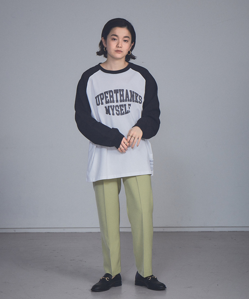 SUPERTHANKS（スーパーサンクス）の「【SUPERTHANKS / スーパーサンクス】別注 カレッジ ロゴ ラグラン オーバーサイズ ロンT（Tシャツ/カットソー・メンズ・ブラック/グリーン/グレイッシュベージュ・46/48）」の6枚目の写真