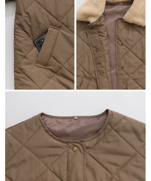 Re:EDIT（リエディ）の「[神山まりあさん着用]2WAYマットシレータフタ襟ファー付きキルティング中綿ダウンジャケット（ダウンジャケット/コート・レディース・ブラック/ライトベージュ/モカ・MEDIUM/LARGE）」の8枚目の写真