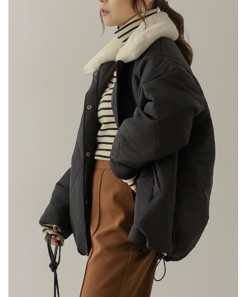 [神山まりあさん着用]2WAYマットシレータフタ襟ファー付きキルティング中綿ダウンジャケット