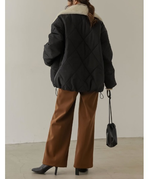 [神山まりあさん着用]2WAYマットシレータフタ襟ファー付きキルティング中綿ダウンジャケット